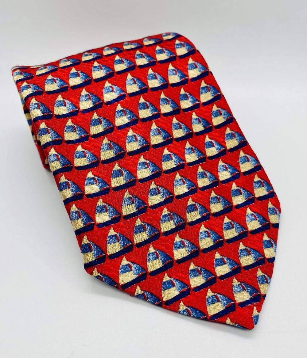 Ermenegildo Zegna 100% Silk Tie Red Geometric Pattern Made in Italy Luxury